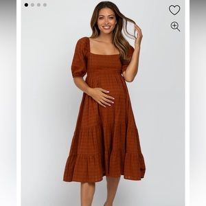 Pink blush Rust Plaid Square Neck Maternity Midi Dress size small